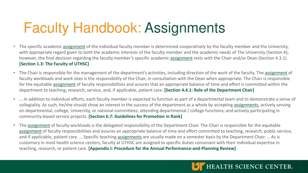 faculty handbook assignments