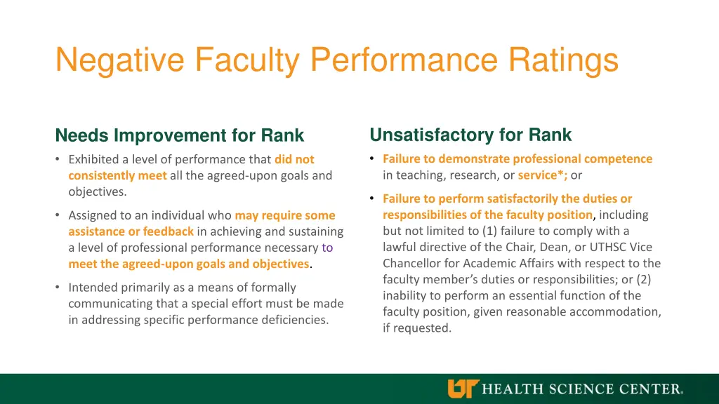 negative faculty performance ratings