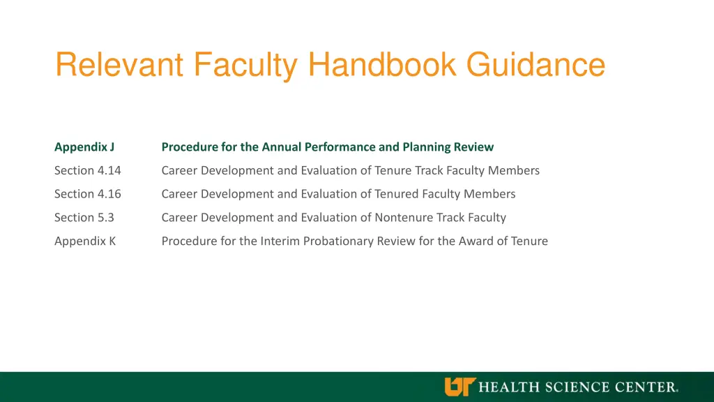 relevant faculty handbook guidance