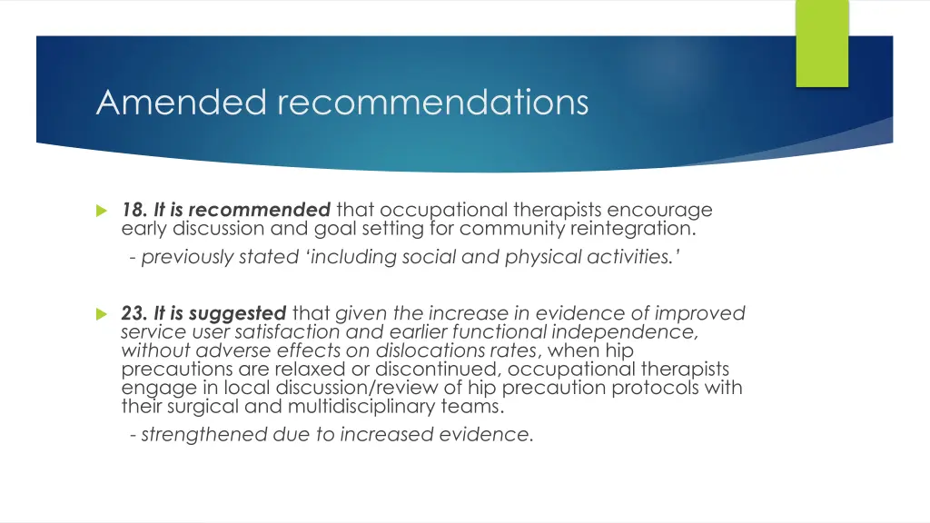 amended recommendations