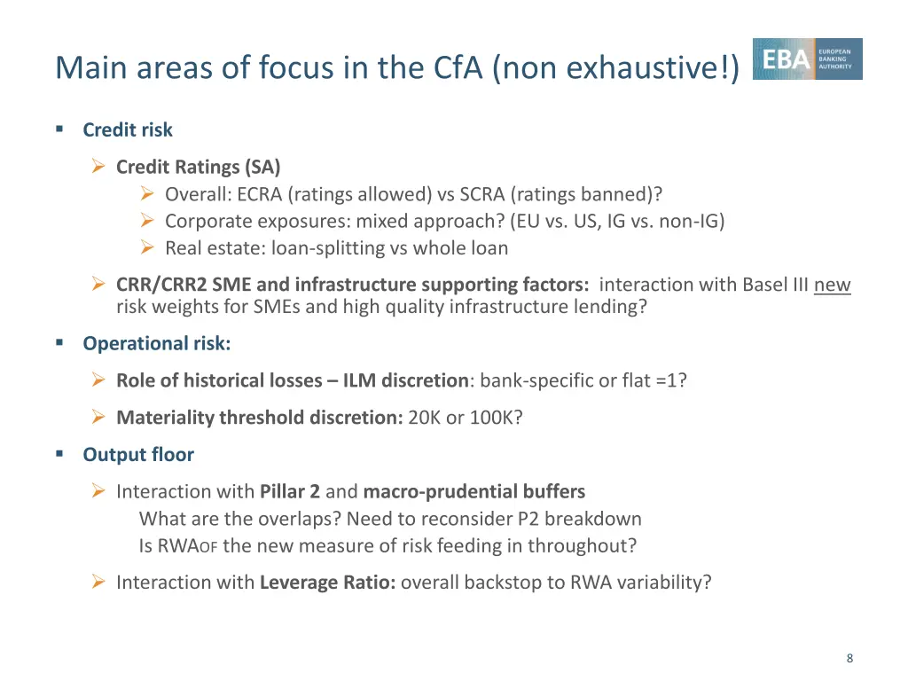 main areas of focus in the cfa non exhaustive