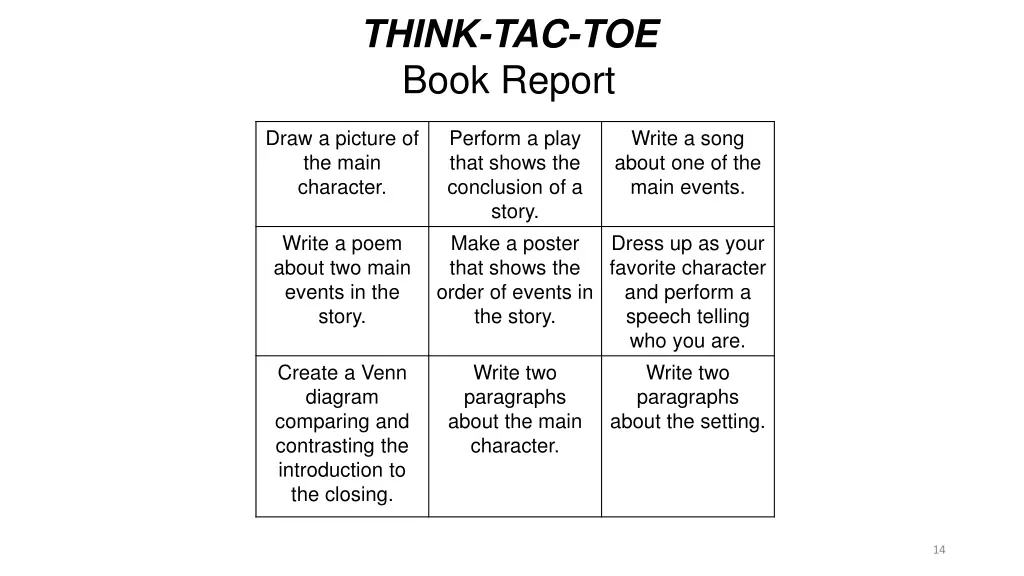 think tac toe book report