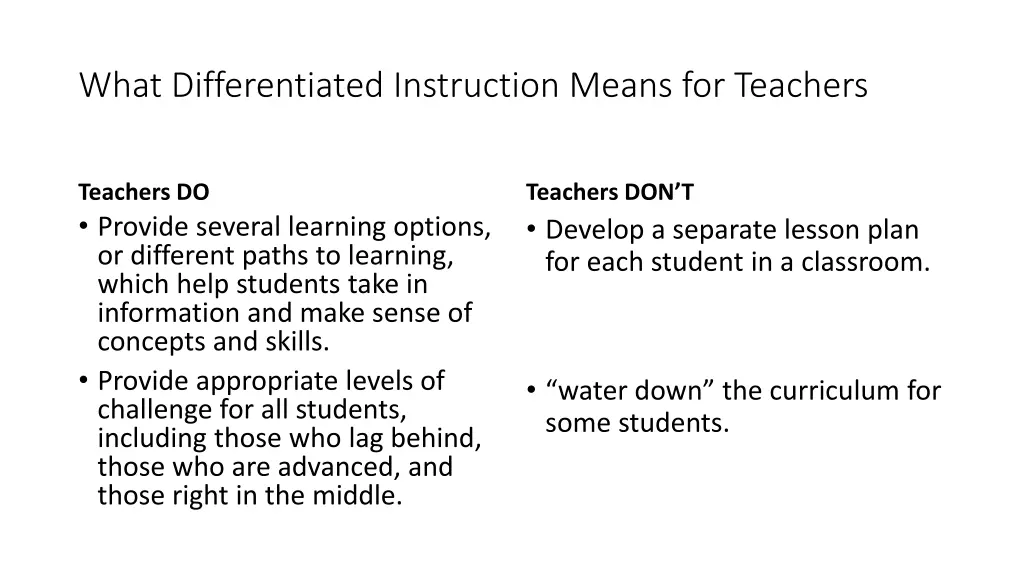 what differentiated instruction means for teachers