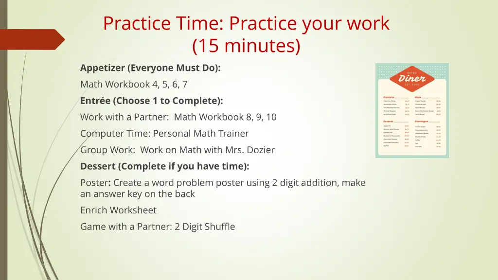 practice time practice your work 15 minutes