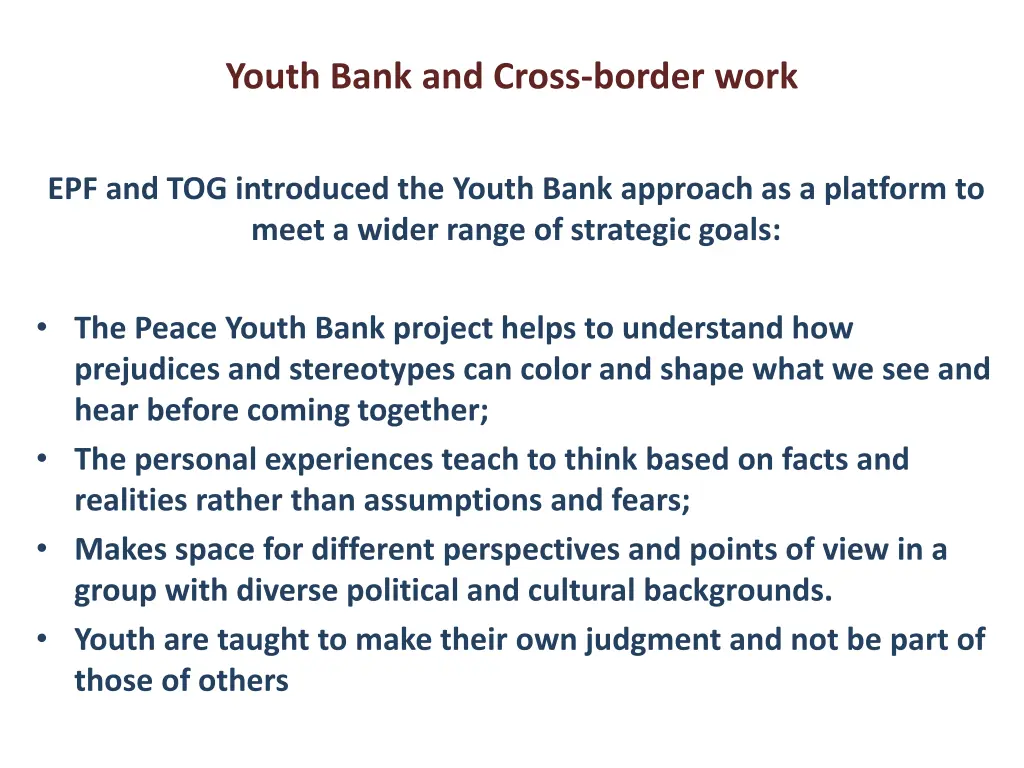 youth bank and cross border work