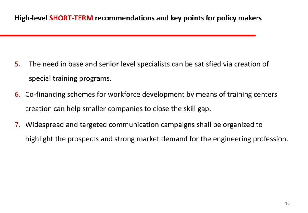 high level short term recommendations 1