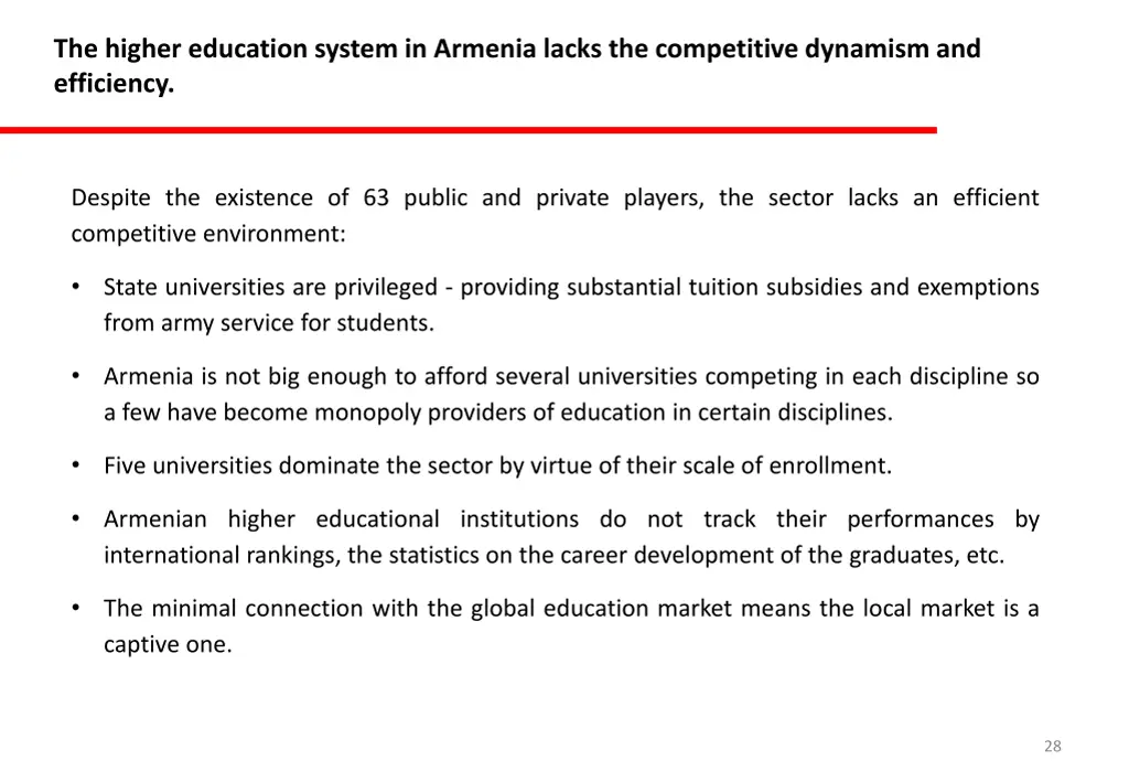 the higher education system in armenia lacks