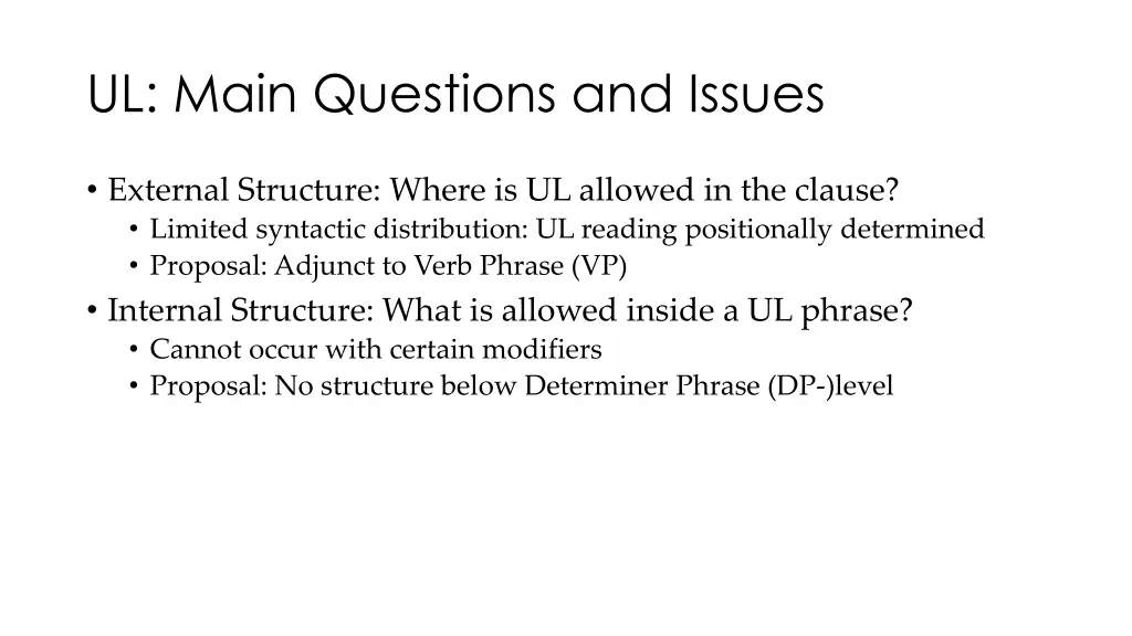 ul main questions and issues