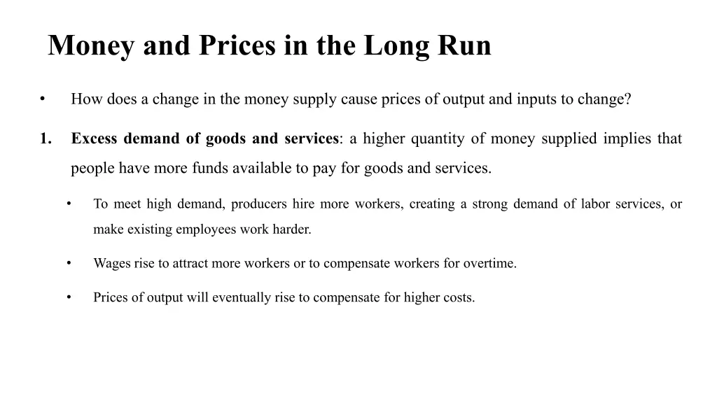 money and prices in the long run