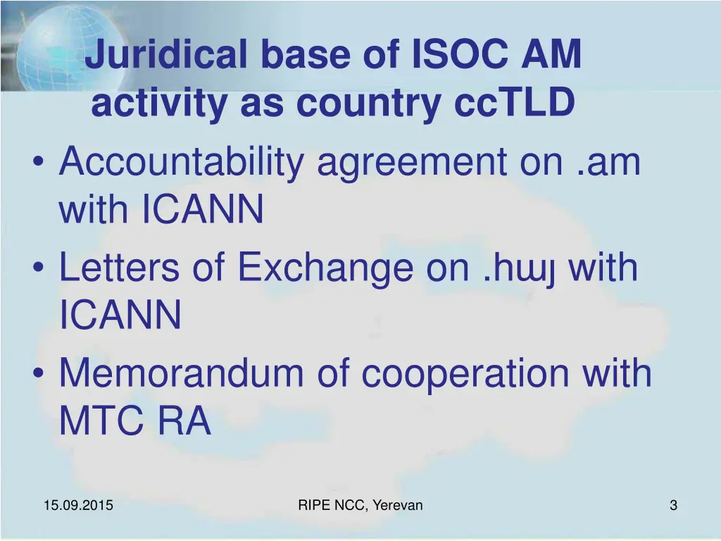 juridical base of isoc am activity as country