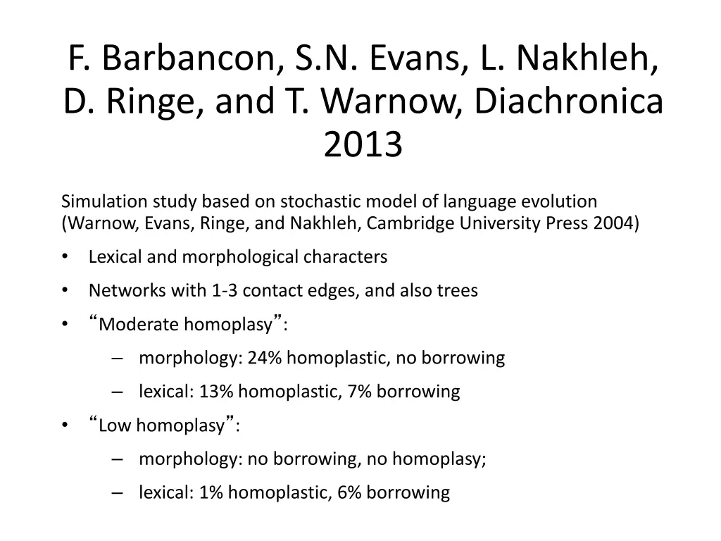 f barbancon s n evans l nakhleh d ringe