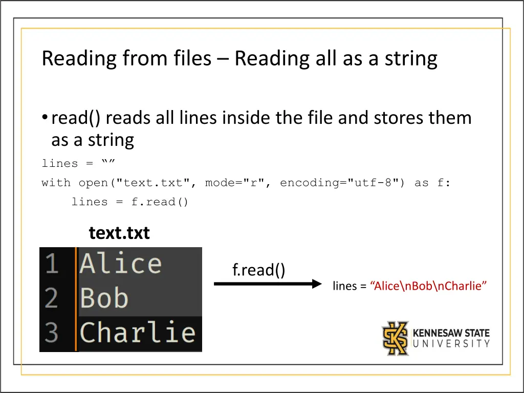 reading from files reading all as a string