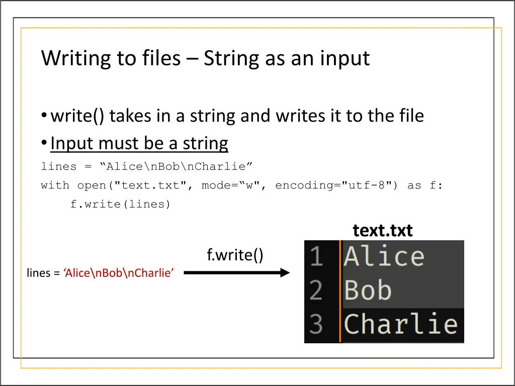 writing to files string as an input