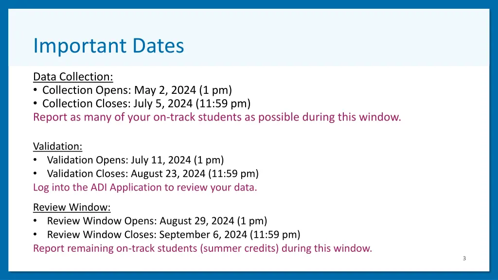 important dates