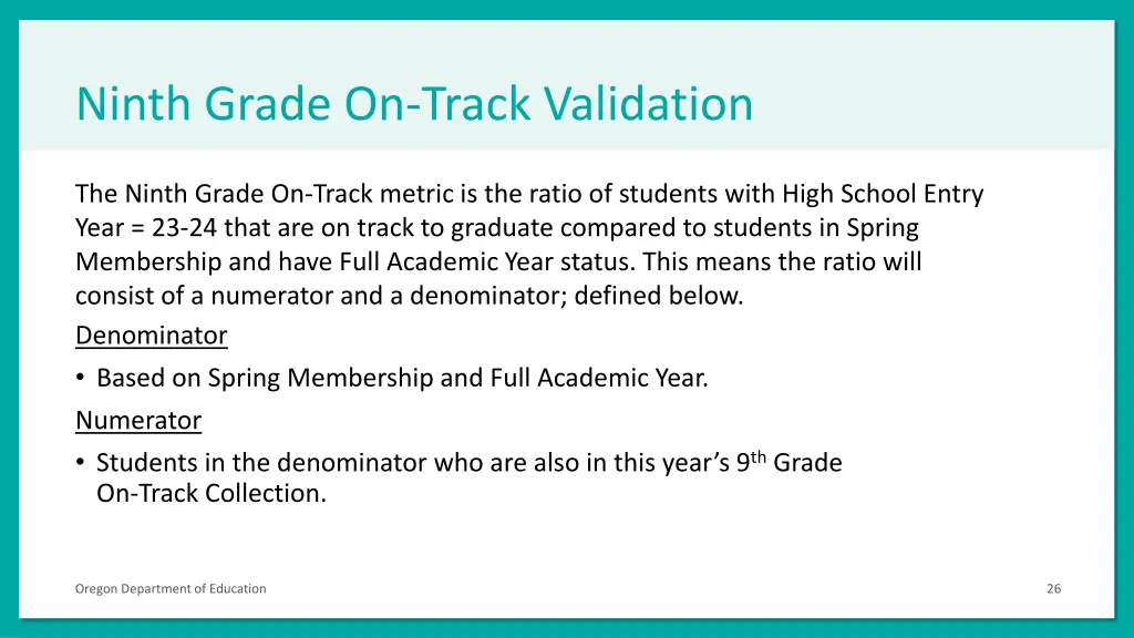 ninth grade on track validation