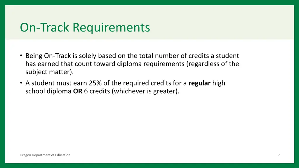 on track requirements