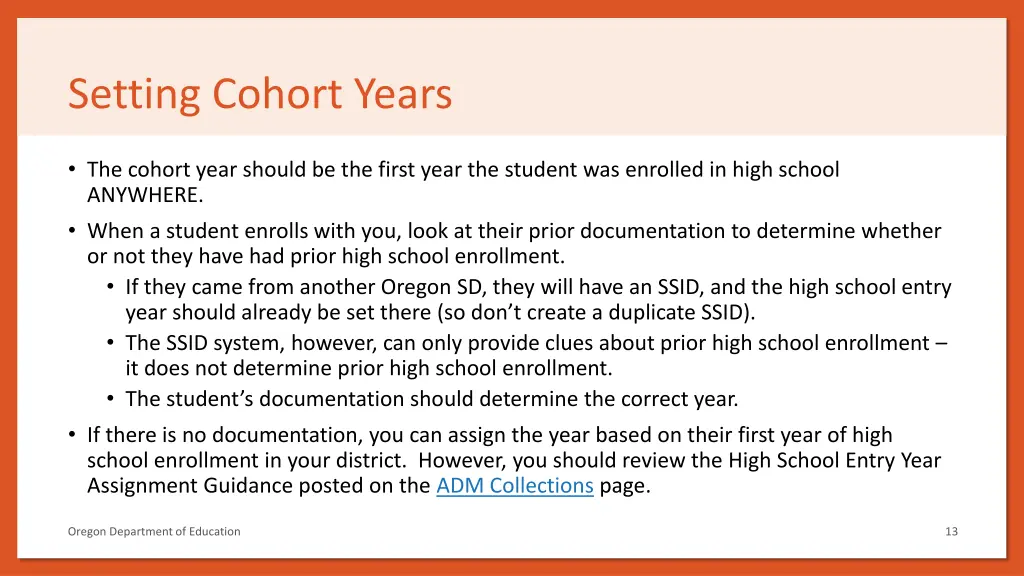 setting cohort years