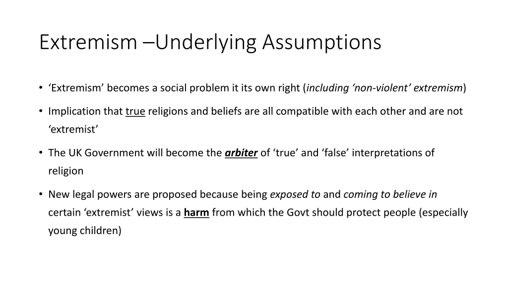 extremism underlying assumptions