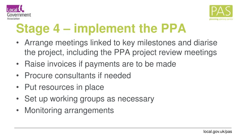 stage 4 implement the ppa arrange meetings linked