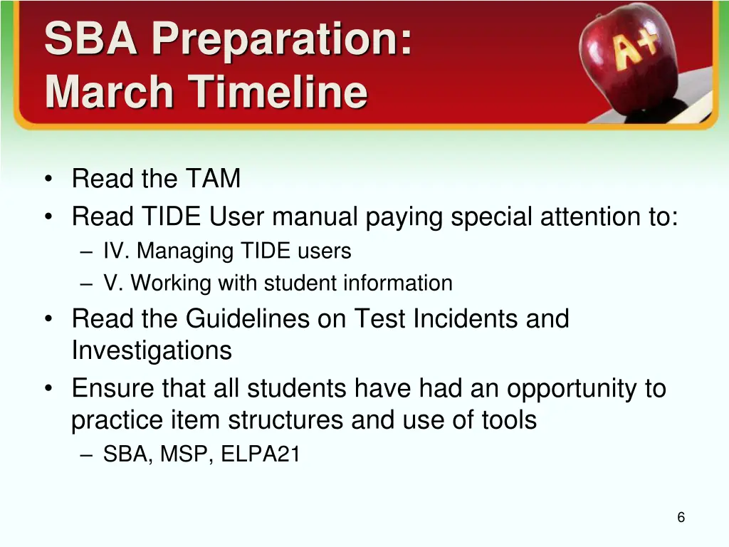 sba preparation march timeline