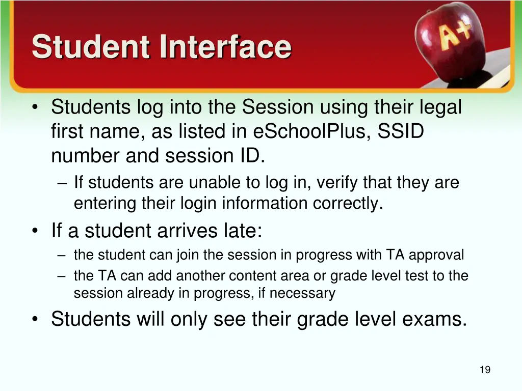 student interface