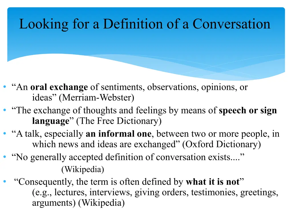 looking for a definition of a conversation