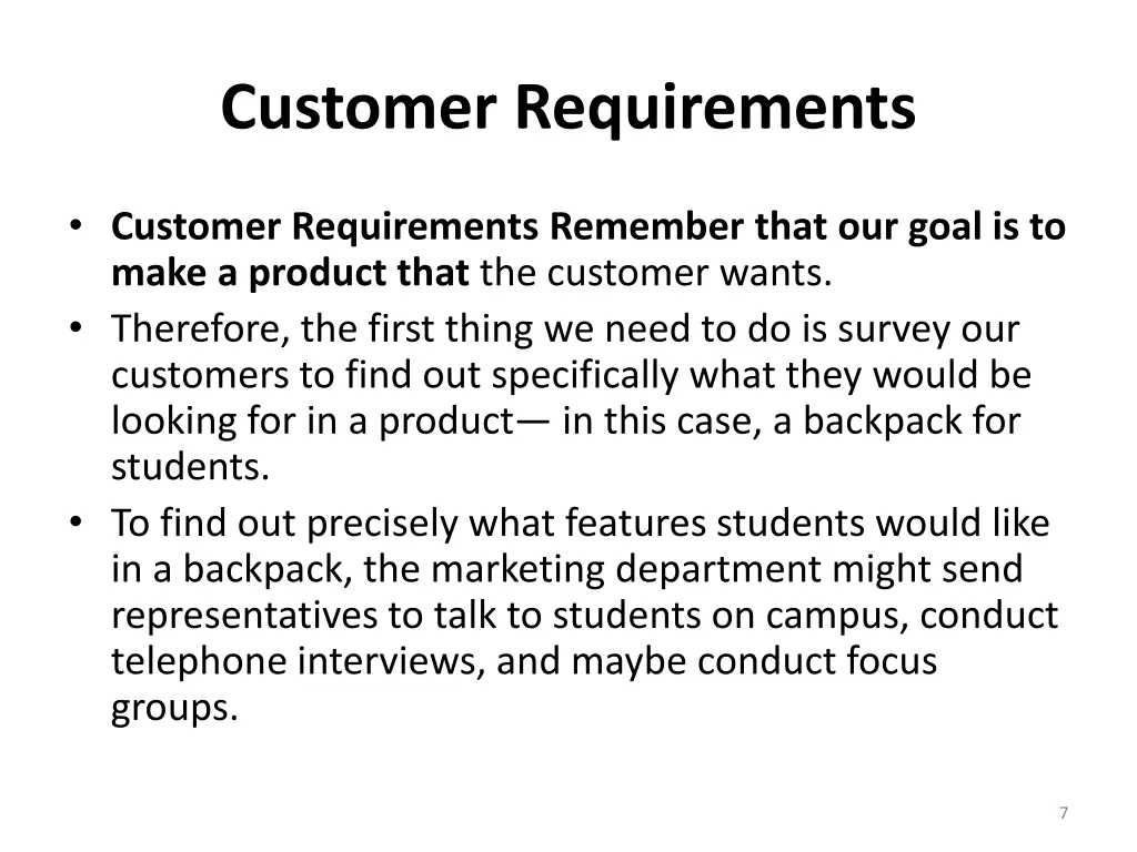 customer requirements