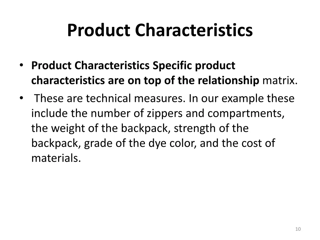 product characteristics