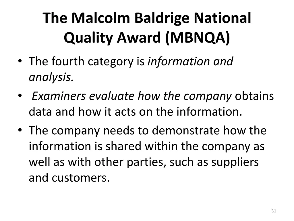 the malcolm baldrige national quality award mbnqa 5