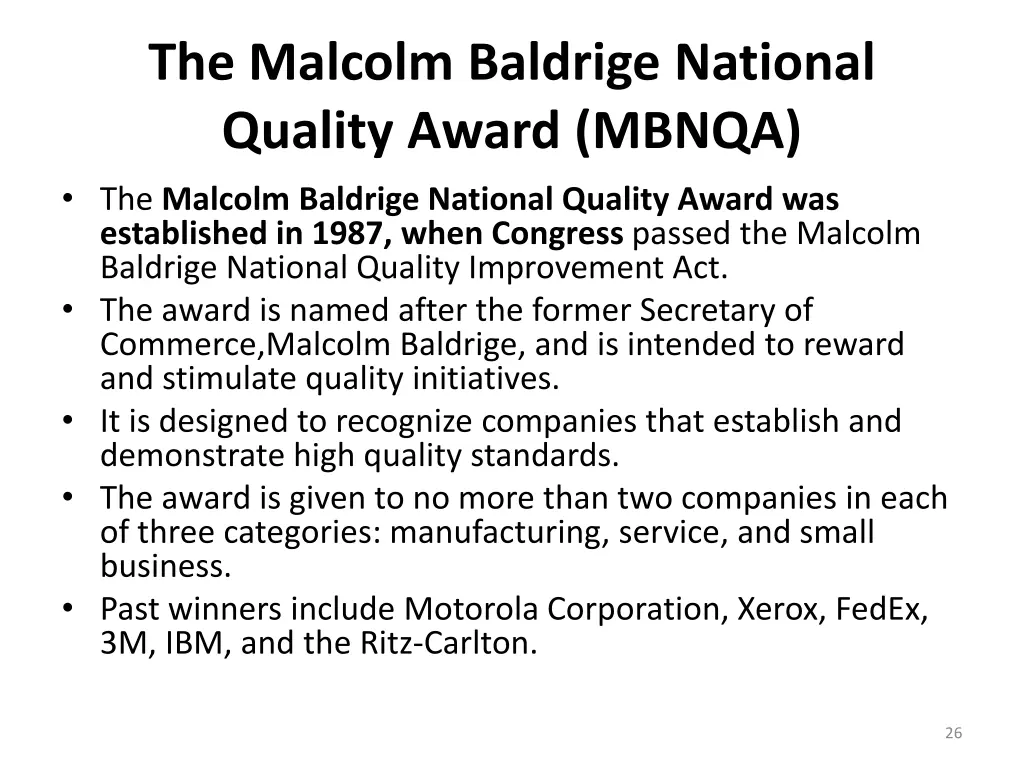 the malcolm baldrige national quality award mbnqa