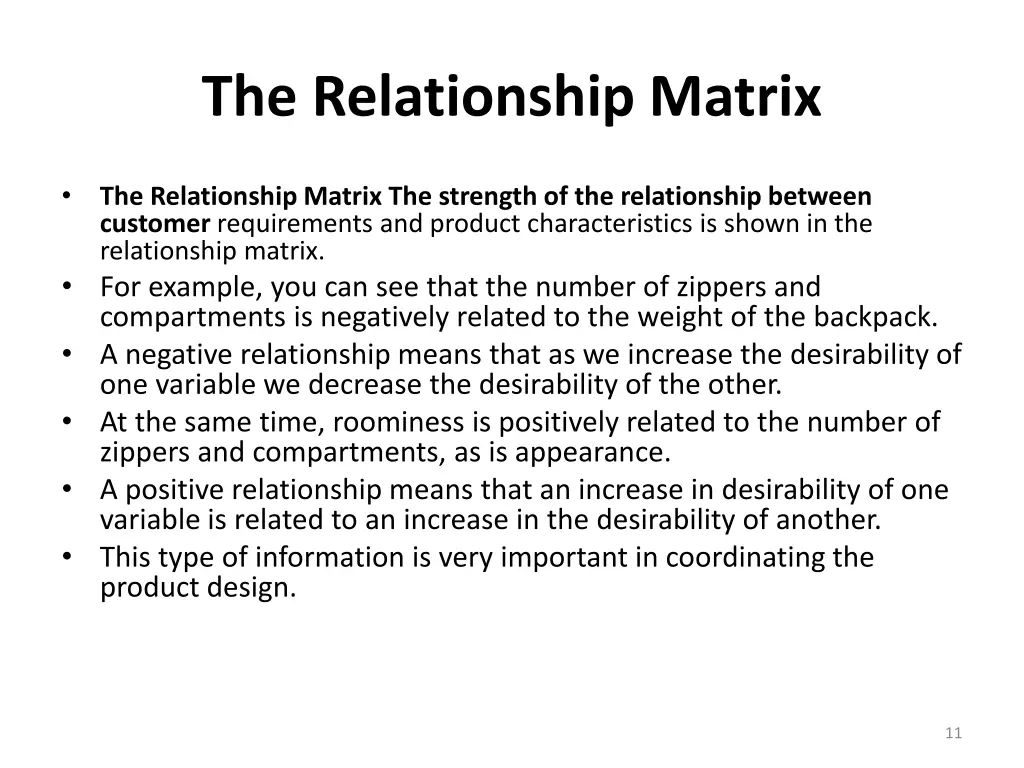 the relationship matrix