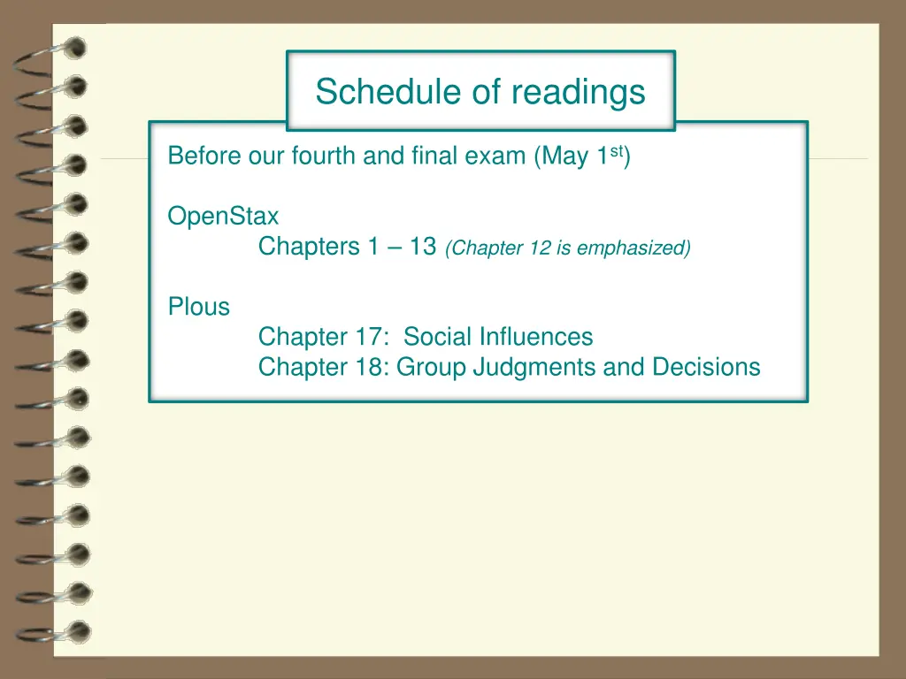 schedule of readings