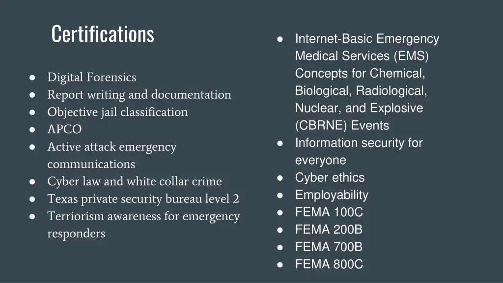 certifications