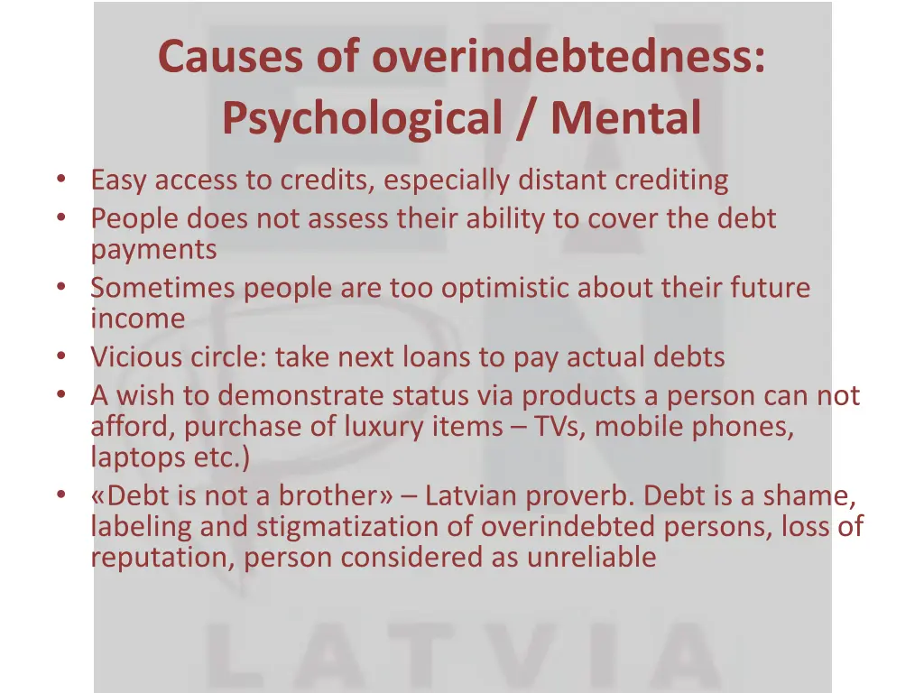 causes of overindebtedness psychological mental