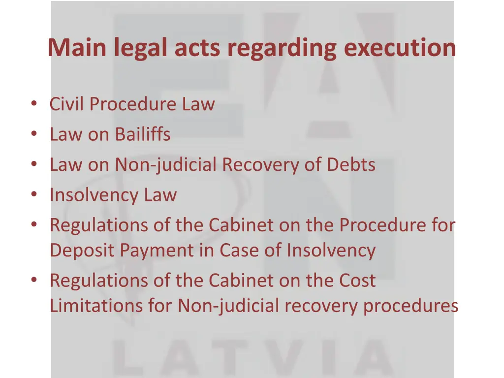 main legal acts regarding execution