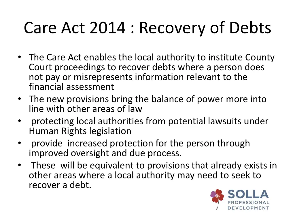 care act 2014 recovery of debts