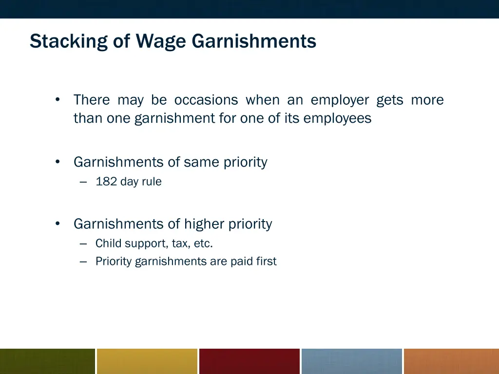 stacking of wage garnishments