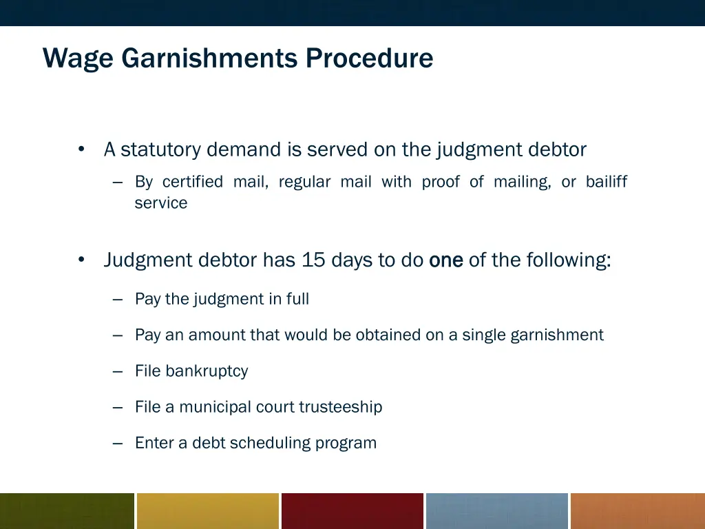 wage garnishments procedure