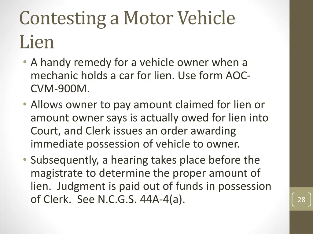 contesting a motor vehicle lien a handy remedy