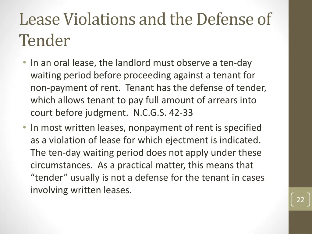 lease violations and the defense of tender