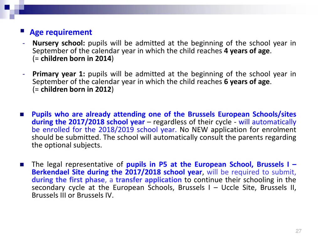 age requirement nursery school pupils will