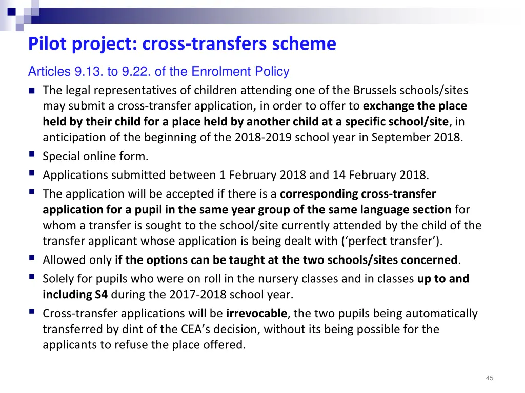 pilot project cross transfers scheme