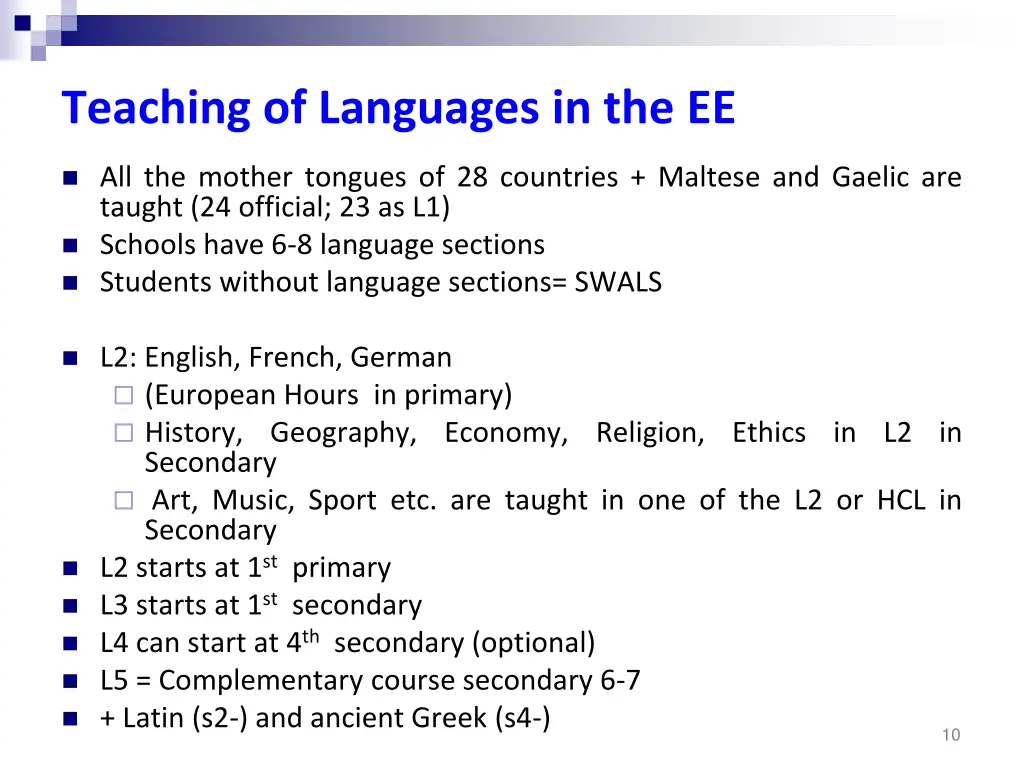 teaching of languages in the ee