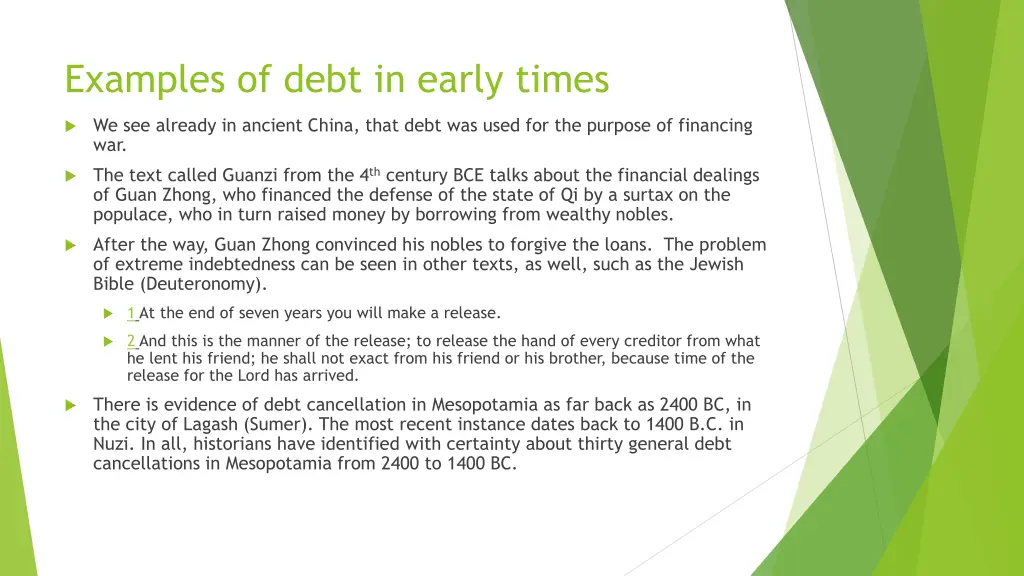 examples of debt in early times