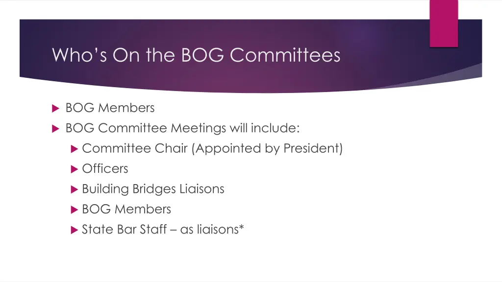 who s on the bog committees