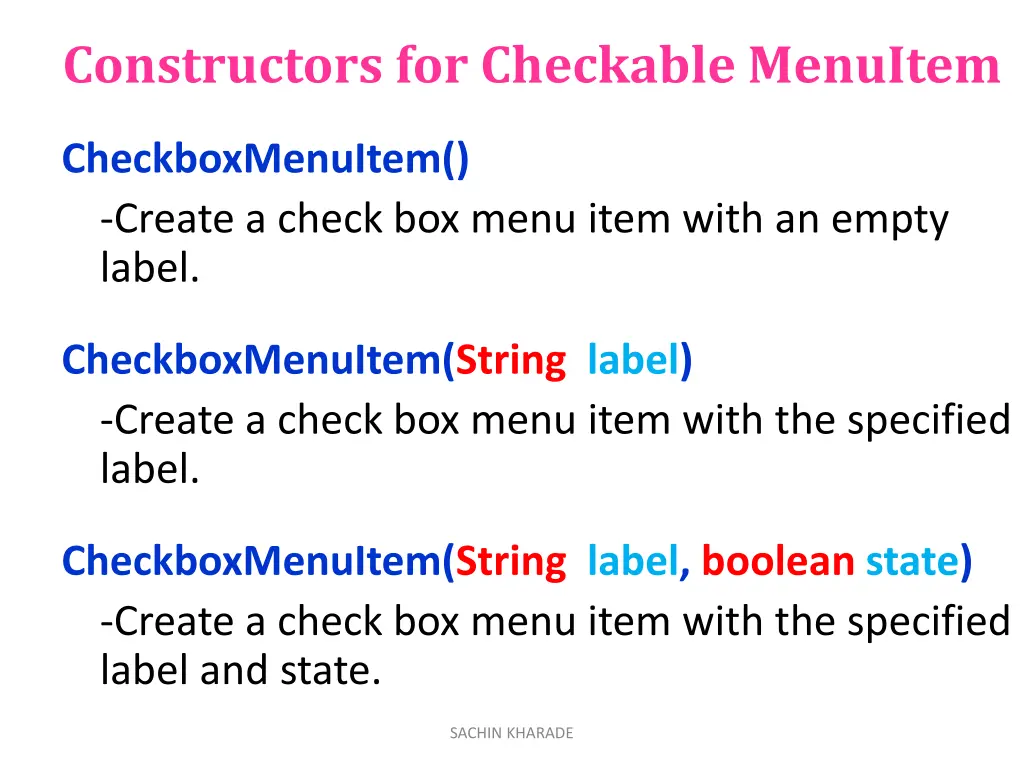 constructors for checkable menuitem