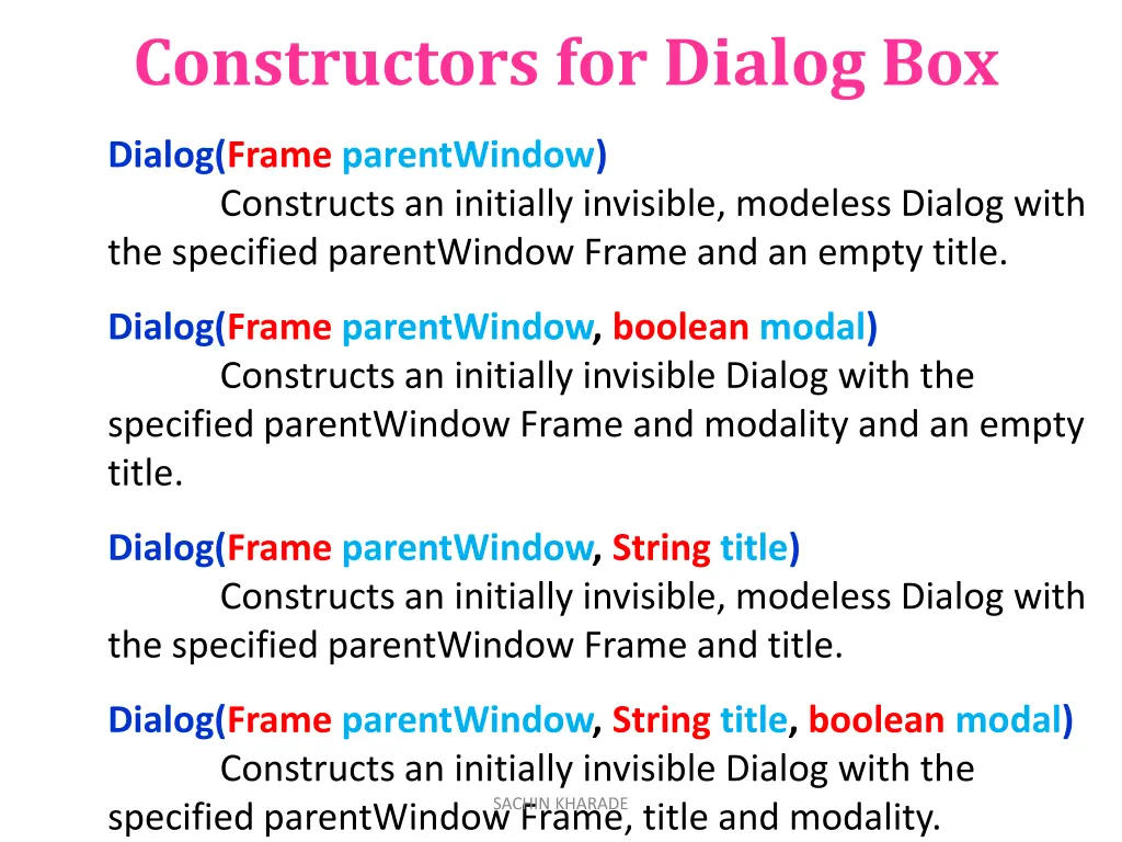 constructors for dialog box