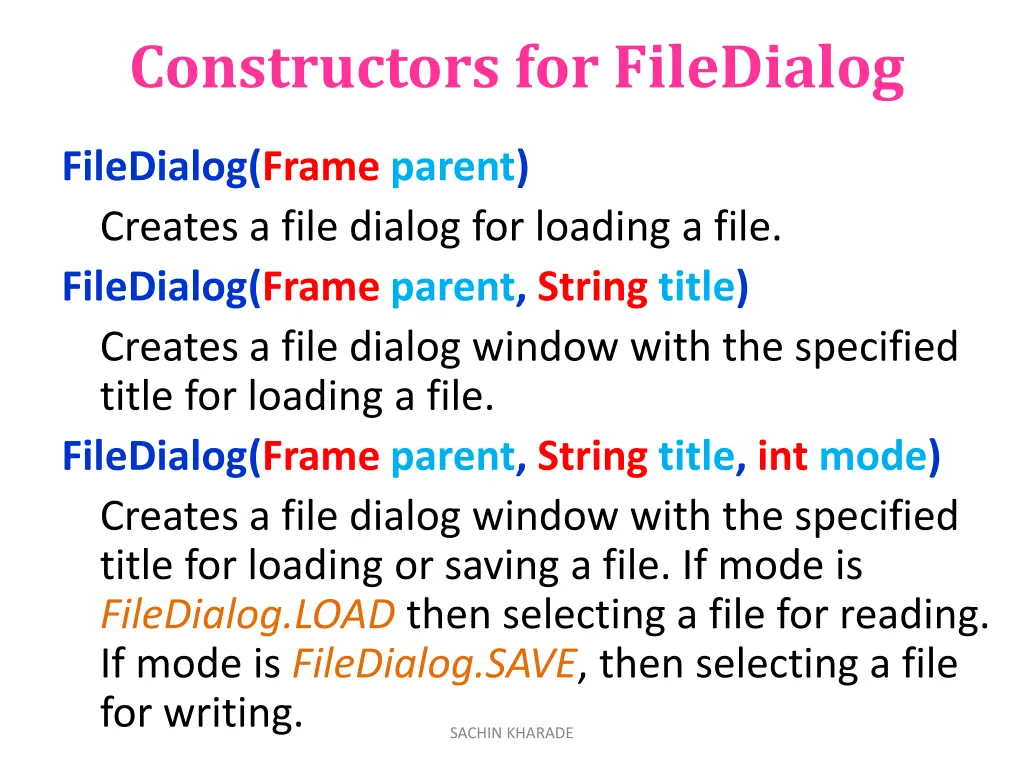 constructors for filedialog