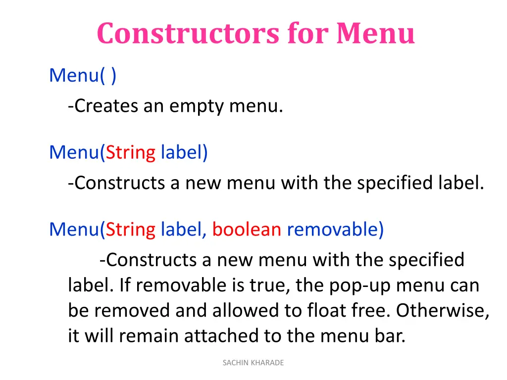 constructors for menu