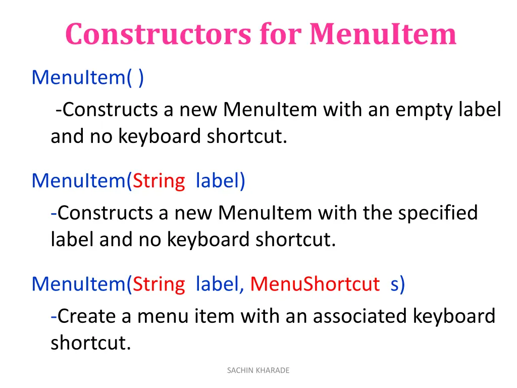 constructors for menuitem